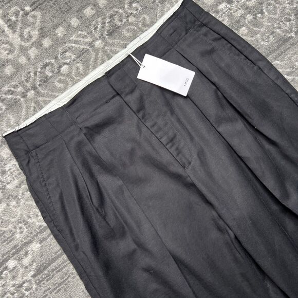 MNG Mango NWT High Waist Wide Leg Linen Blend Pants Womens Size 10 Black Pleated - Picture 2 of 13